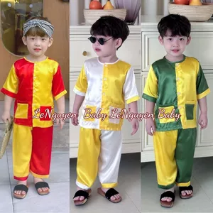 Bộ quần áo bà ba ghép màu cho bé size lớn (7-35kg) [KHÔNG KÈM KHĂN] Sét quần áo bà ba cho bé - Chất lụa mềm mại cho bé