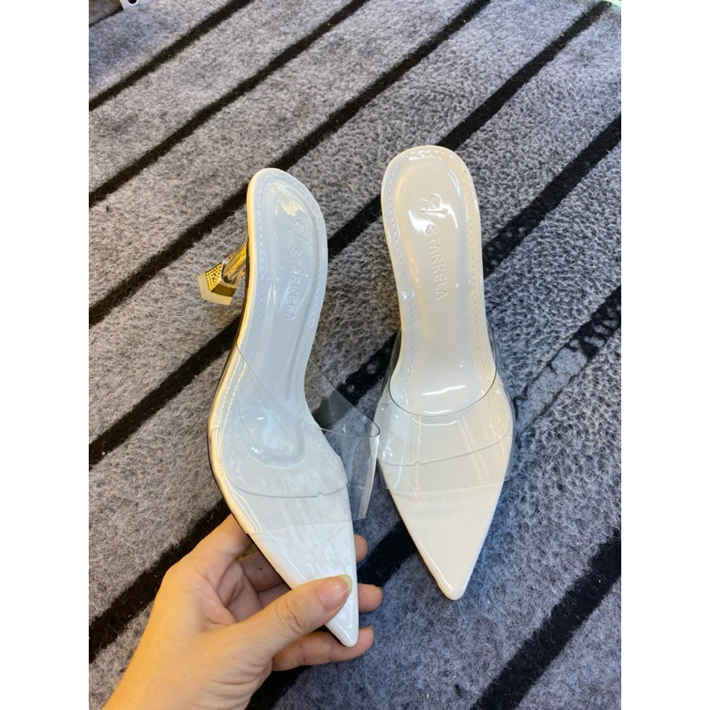 Guốc mũi nhọn quai trong mềm dẻo, cao gót 7cm trong suốt hách dáng trẻ trung