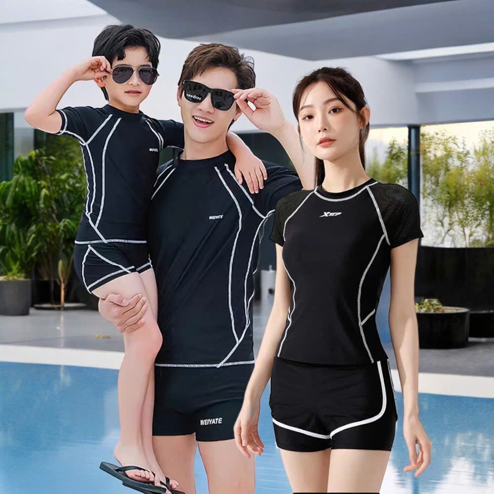 Bộ bơi Gia đình, bộ bơi bé trai bé gái từ 15-66kg, Quần áo + váy siêu cá tính nam nữ