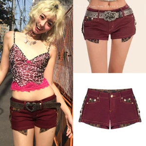 Quần short kaki cạp trễ thấp màu đỏ viền da beo cá tính QSN006 - Tiktik