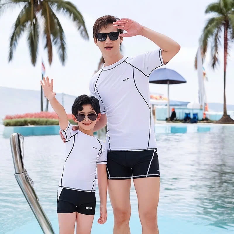 Bộ bơi Gia đình, bộ bơi bé trai bé gái từ 15-66kg, Quần áo + váy siêu cá tính nam nữ