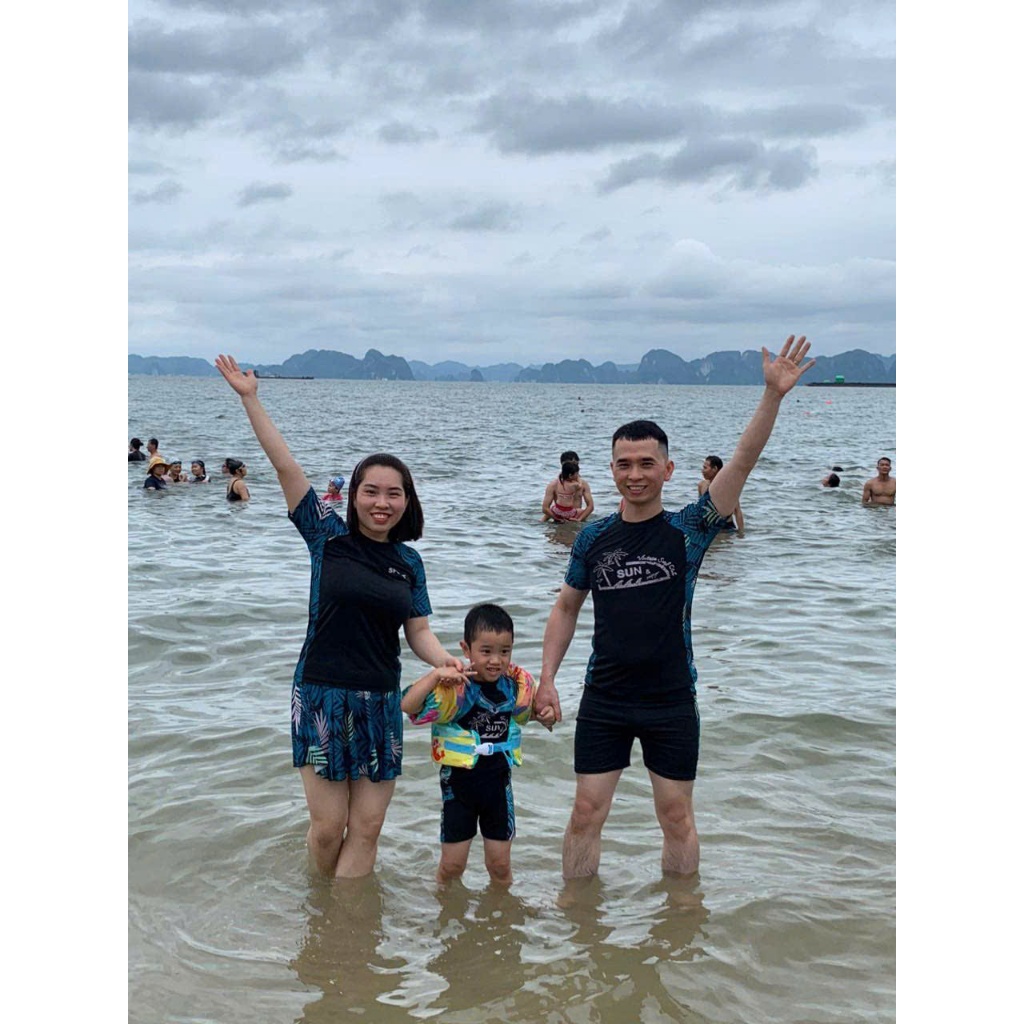Bộ bơi Gia đình, bộ bơi bé trai bé gái từ 15-66kg, Quần áo + váy siêu cá tính nam nữ