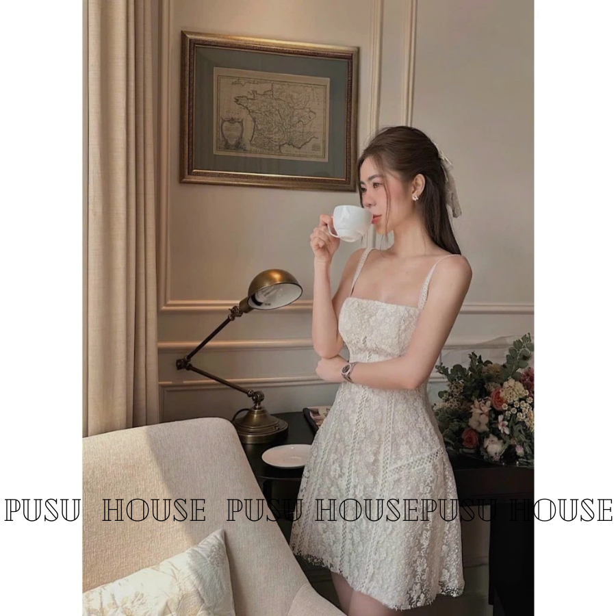 [Hàng sẵn-y hình 100%]Đầm dự tiệc 2s ren cao cấp tiểu thư xinh xắn-PUSU HOUSE