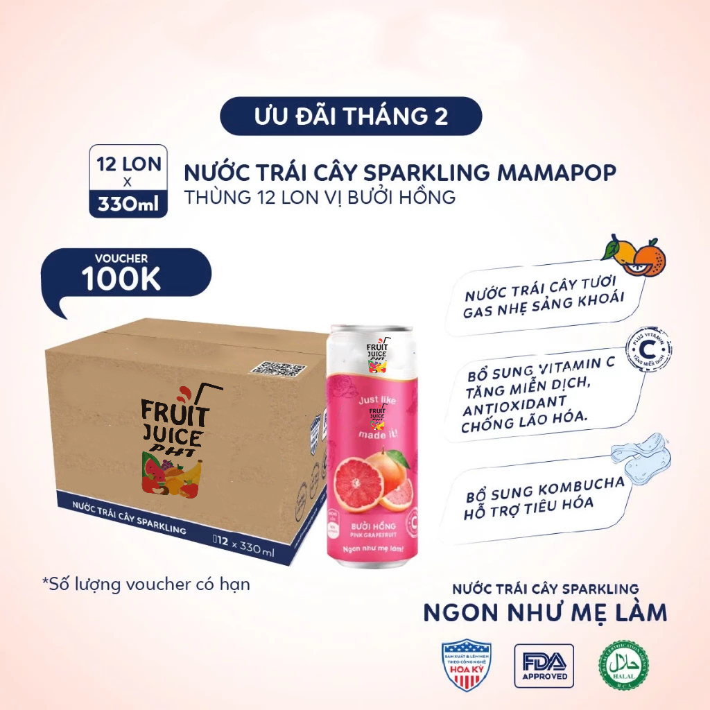 Thùng 12 lon nước ngọt trái cây PHT vị Bưởi Hồng (330ml/lon) | Shopee ...