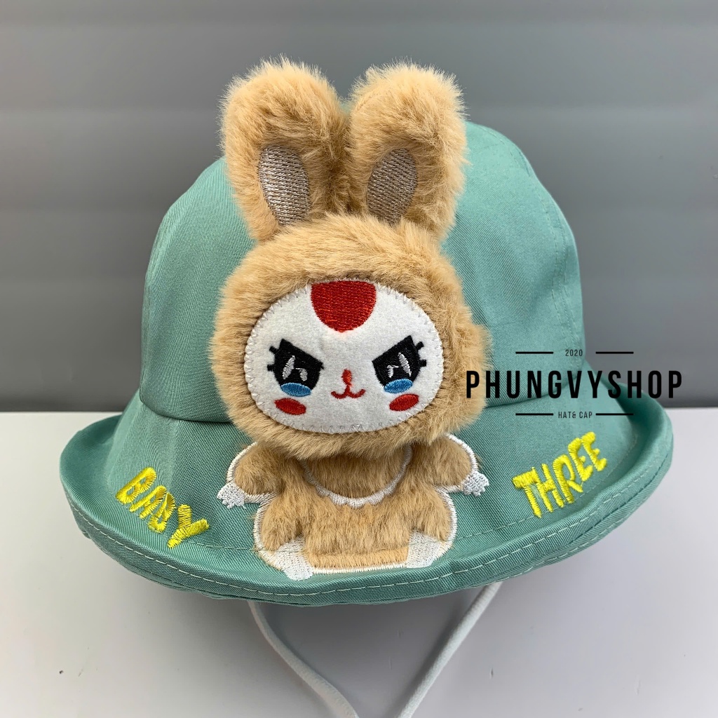 CÓ Size BÉ TỪ 2 Tuổi đến LỚN_Mũ bucket tai bèo vành trai gái trẻ em phungvyshop-nón /Bo Kaki LẬT BABY THREE "CN"   /