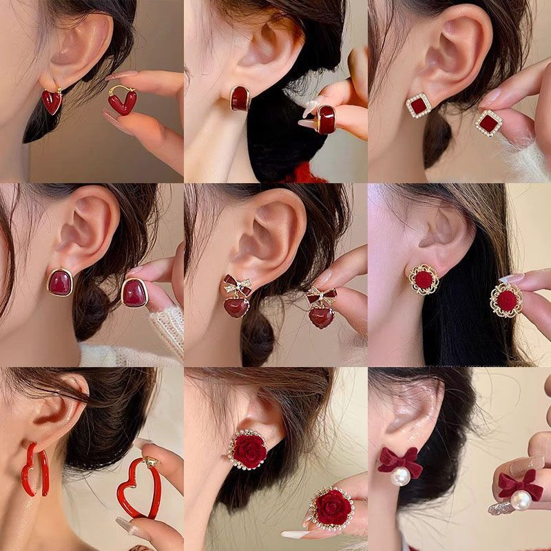 Bộ sưu tập bông tai đỏ Nàng Thơ siêu xinh thời trang Hàn Quốc dành cho nữ