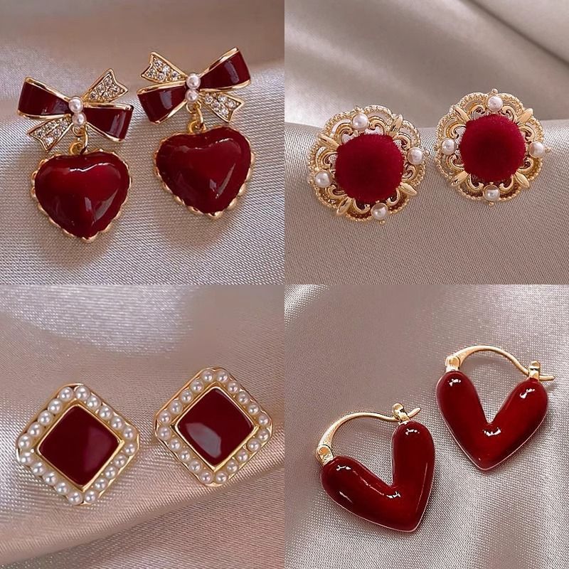 Bộ sưu tập bông tai đỏ Nàng Thơ siêu xinh thời trang Hàn Quốc dành cho nữ