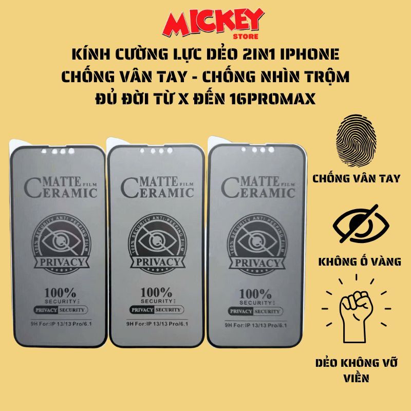 Kính cường lực dẻo 2in1 vừa chống vân tay vừa chống nhìn trộm cho IPhone 11 12 13 14 15 16Promax pro plus x xr xsm