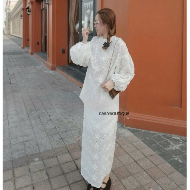 “Danya Set” Set ren hoa nổi cao cấp : Áo cổ tròn tay dài bồng kèm chân váy dài xoè tiểu thư sang chảnh | MIU.STUDIO