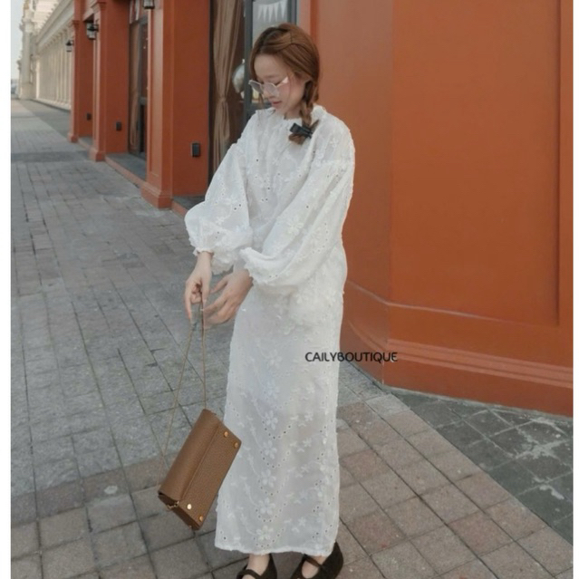 “Danya Set” Set ren hoa nổi cao cấp : Áo cổ tròn tay dài bồng kèm chân váy dài xoè tiểu thư sang chảnh | MIU.STUDIO
