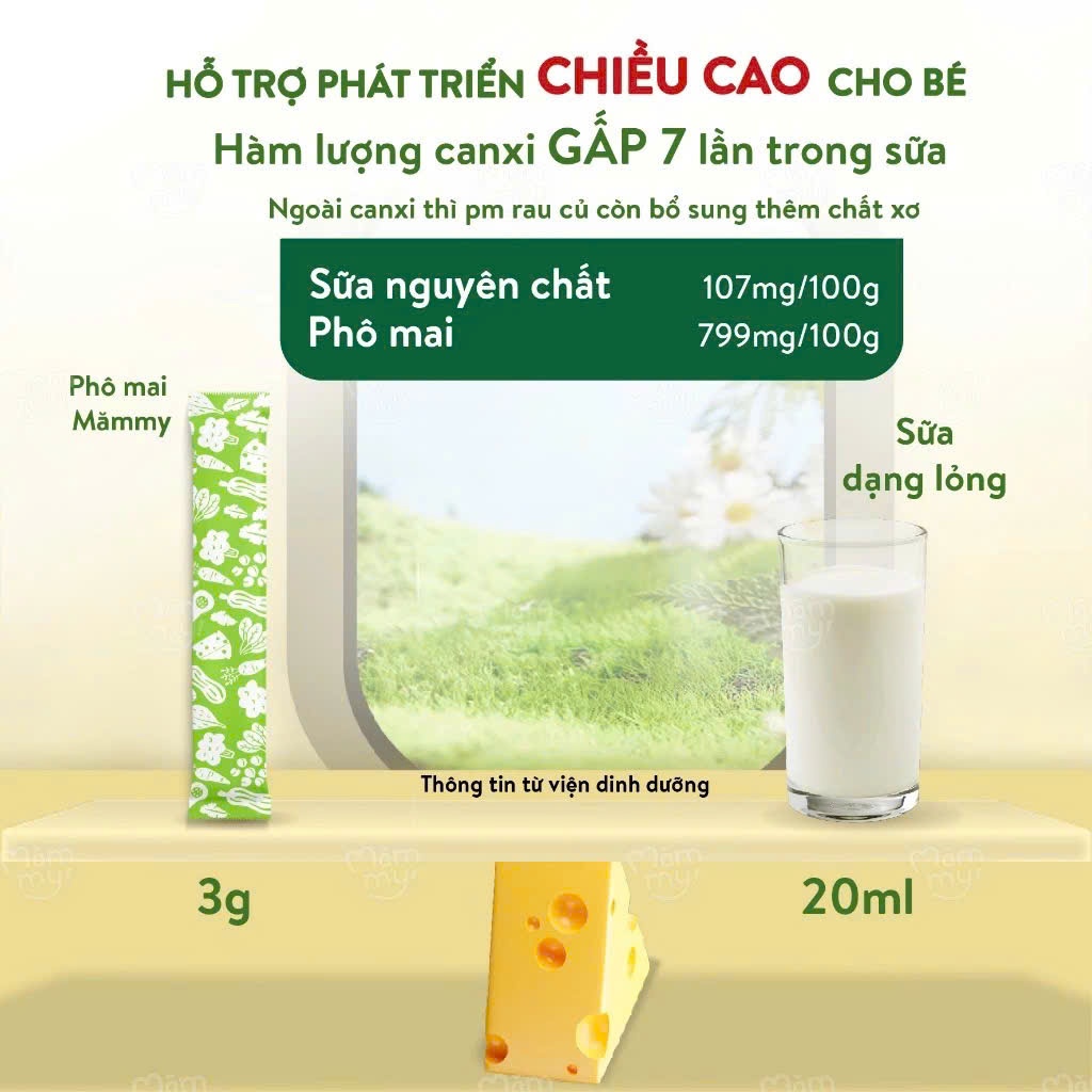 Phô mai tách muối Mămmy dạng bột kết hợp với rau củ tự nhiên bổ sung canxi và chất xơ cho bé 6 tháng