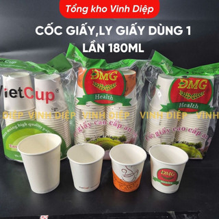 Bịch 50 Cốc Giấy, Ly Giấy Dùng 1 Lần 180ml Loại Cao Cấp Thân Thiện Với Môi Trường