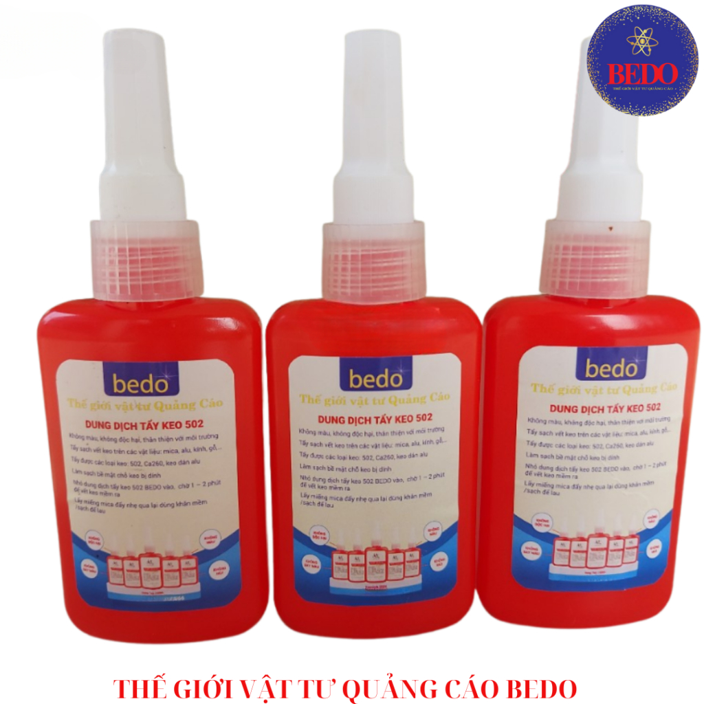 Dung Dịch Tẩy Keo 502 BEDO Chai 100ml Tẩy Keo Trên Alu Mica Kính Nhựa Gỗ Nhanh Sạch An Toàn