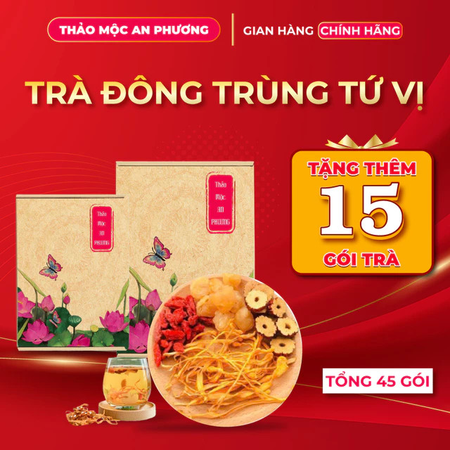 SET 45 Gói Trà Đông Trùng Tứ Vị An Phương Giúp Đẹp Da Bồi Bổ Sức Khỏe,Trà giúp Ăn Ngon Ngủ Ngon