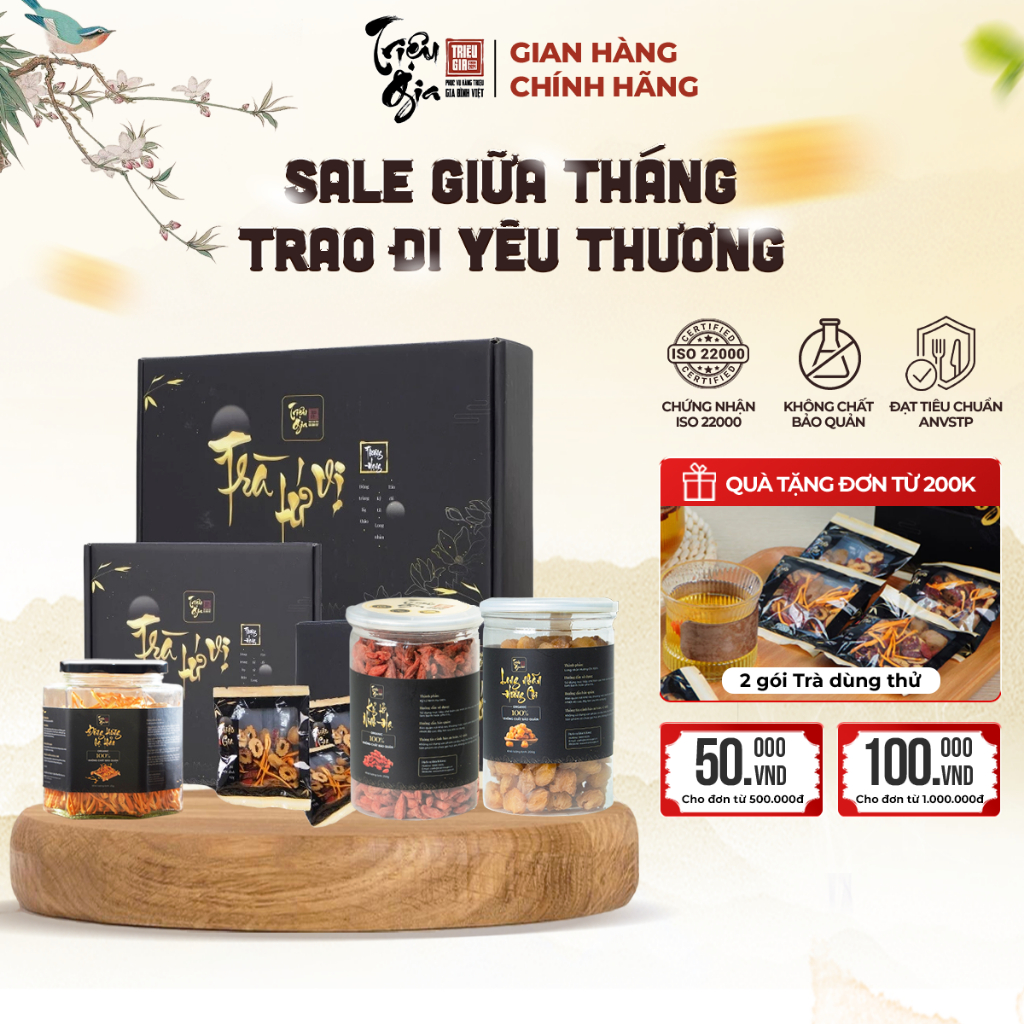Ảnh Set trà thảo mộc Triệu Gia gồm Long nhãn, Kỷ tử, Đông trùng hỗ trợ tăng cường sinh lý giúp ngủ ngon đẹp da 1