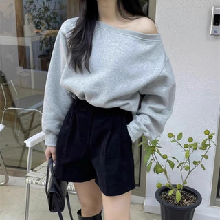 Áo Nỉ Tăm Thỏ Dài Tay Lêch Vai Nữ , Áo Trễ Vai Tay Dài Form Vừa Tôn Dáng