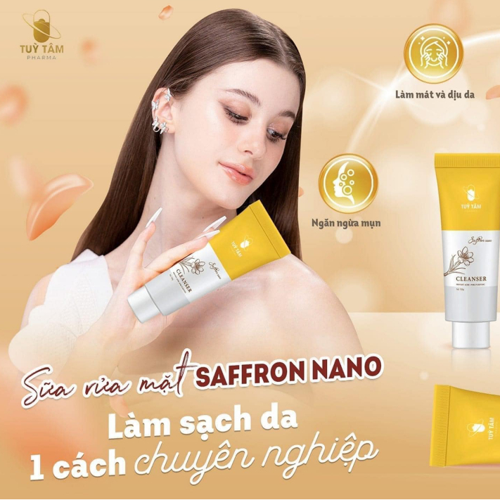 Sữa rửa mặt Saffronano - Tùy Tâm Pharma, sạch sâu, ngừa mụn, da láng mịn, chiết xuất từ hoa nhuỵ huệ tây - Nữ