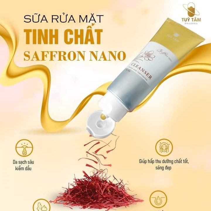 Sữa rửa mặt Saffronano - Tùy Tâm Pharma, sạch sâu, ngừa mụn, da láng mịn, chiết xuất từ hoa nhuỵ huệ tây - Nữ