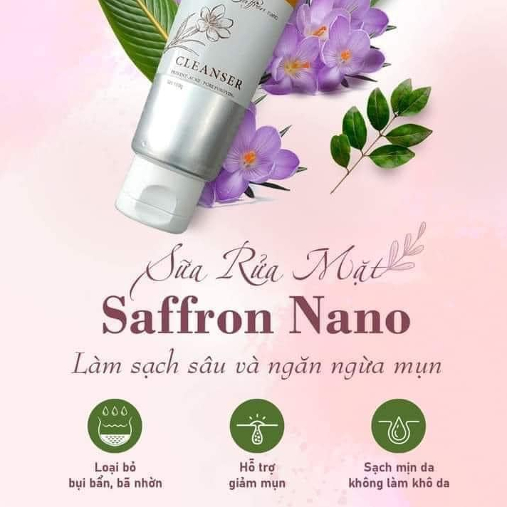 Sữa rửa mặt Saffronano - Tùy Tâm Pharma, sạch sâu, ngừa mụn, da láng mịn, chiết xuất từ hoa nhuỵ huệ tây - Nữ