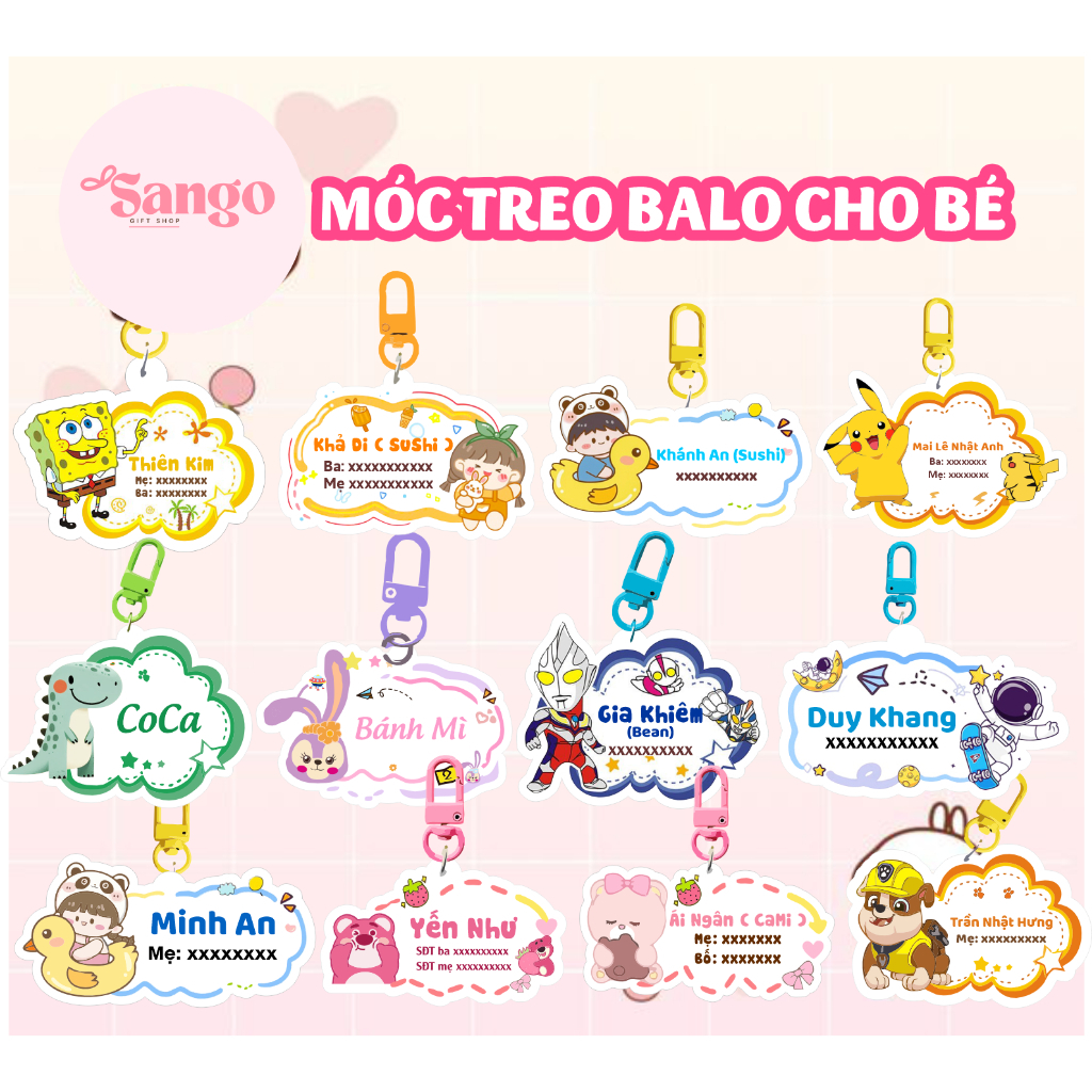 MÓC TREO BALO IN TÊN BÉ VÀ SÔ BỐ MẸ - Xưởng quà tặng Sango