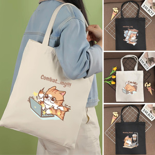 Túi tote, Túi vải bố canvas cotton Mèo vàng cute vai đi học đi chơi thời trang hàn quốc đựng vừa A4 - tot2015