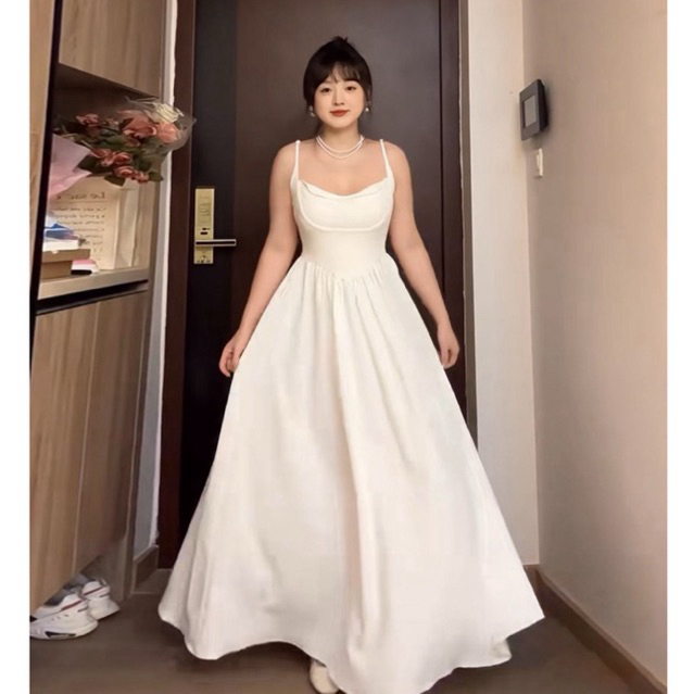 [Bigsize 55-100kg] Đầm 2 Dây Bigsize Nữ Maxi Dài Trắng Đen Rộng rãi Dự ...