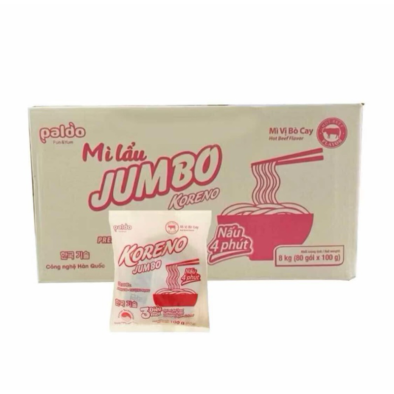 Thùng Mì lẩu Koreno Jumbo - 80 Gói/thùng Vị Kim Chi - Vị Bò Cay ...