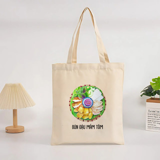 Túi tote, Túi vải bố canvas cotton Ẩm thực Việt Nam đeo vai đi học đi chơi thời trang hàn quốc đựng vừa A4 - tot2016