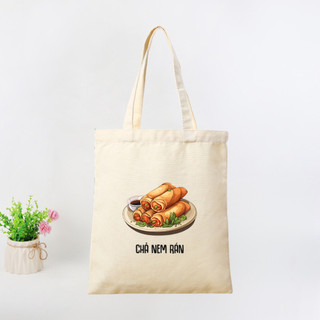 Túi tote, Túi vải bố canvas cotton Ẩm thực Việt Nam đeo vai đi học đi chơi thời trang hàn quốc đựng vừa A4 - tot2016