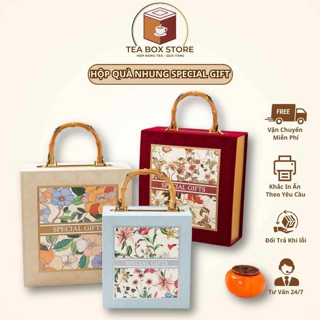 Hộp Đựng Trà bọc nhung Special Gift, Hộp trà quà bọc nhung quai trúc ...