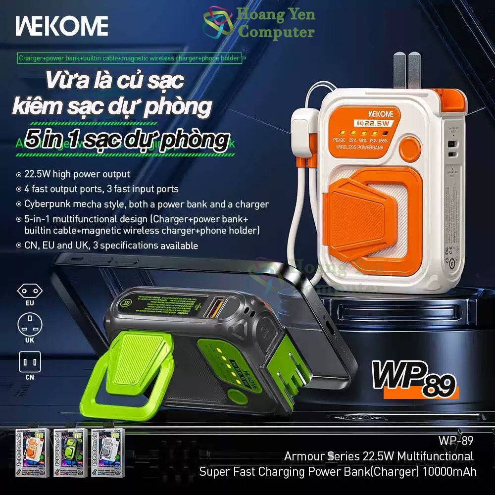 [Có CCC] Nguồn Di Động Không Dây Wekome WP-89 10000Mah (Sạc Nhanh QC3.0, VOOC 2.0, PD20W) - Hoàng Yến Computer