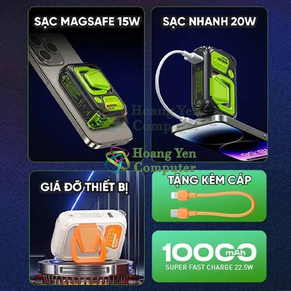 [Có CCC] Nguồn Di Động Không Dây Wekome WP-89 10000Mah (Sạc Nhanh QC3.0, VOOC 2.0, PD20W) - Hoàng Yến Computer