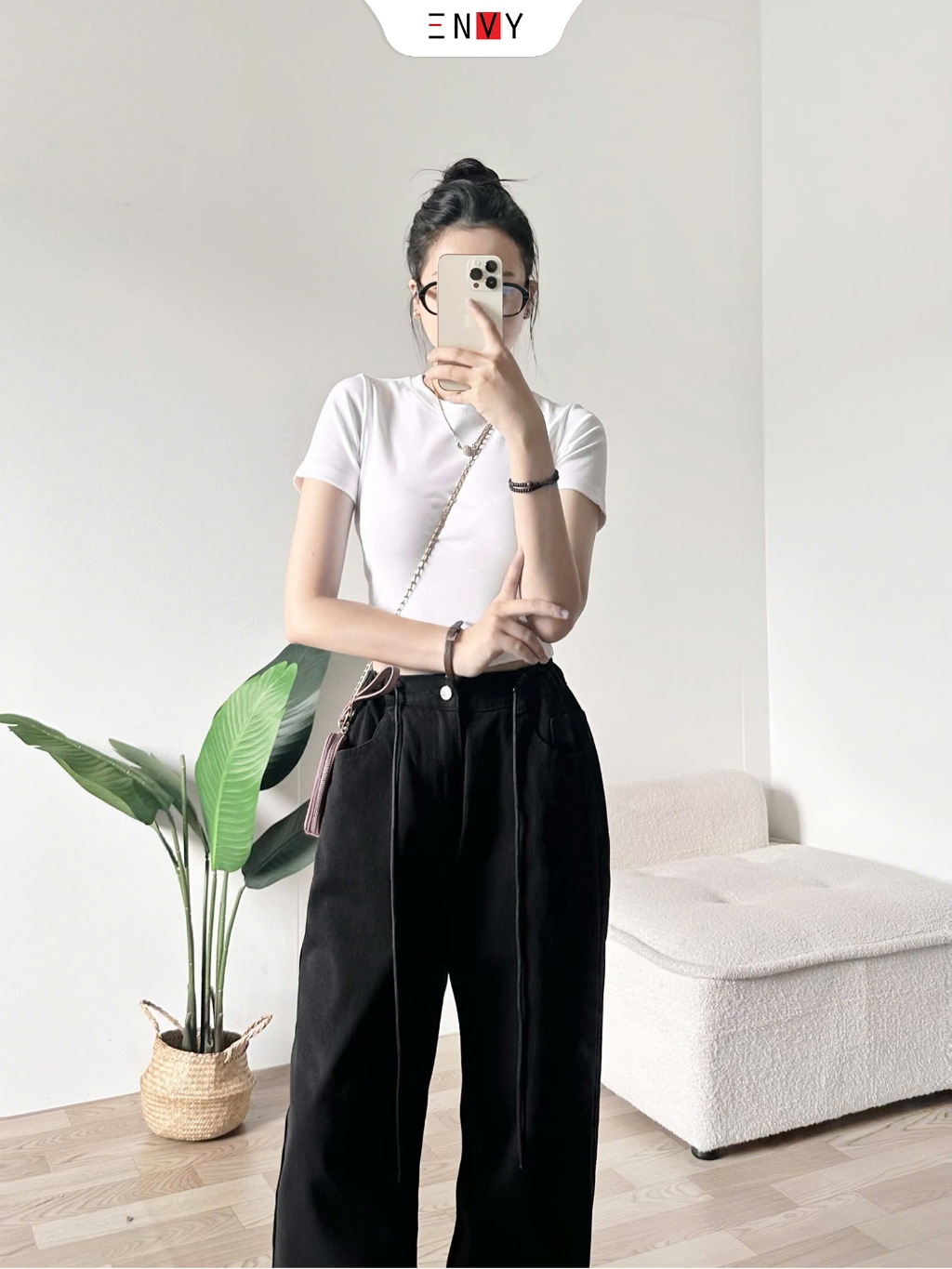 Ảnh Quần Jean Suông Nữ Rộng Dáng Dài Lưng Thun Sau ENVY J160 3