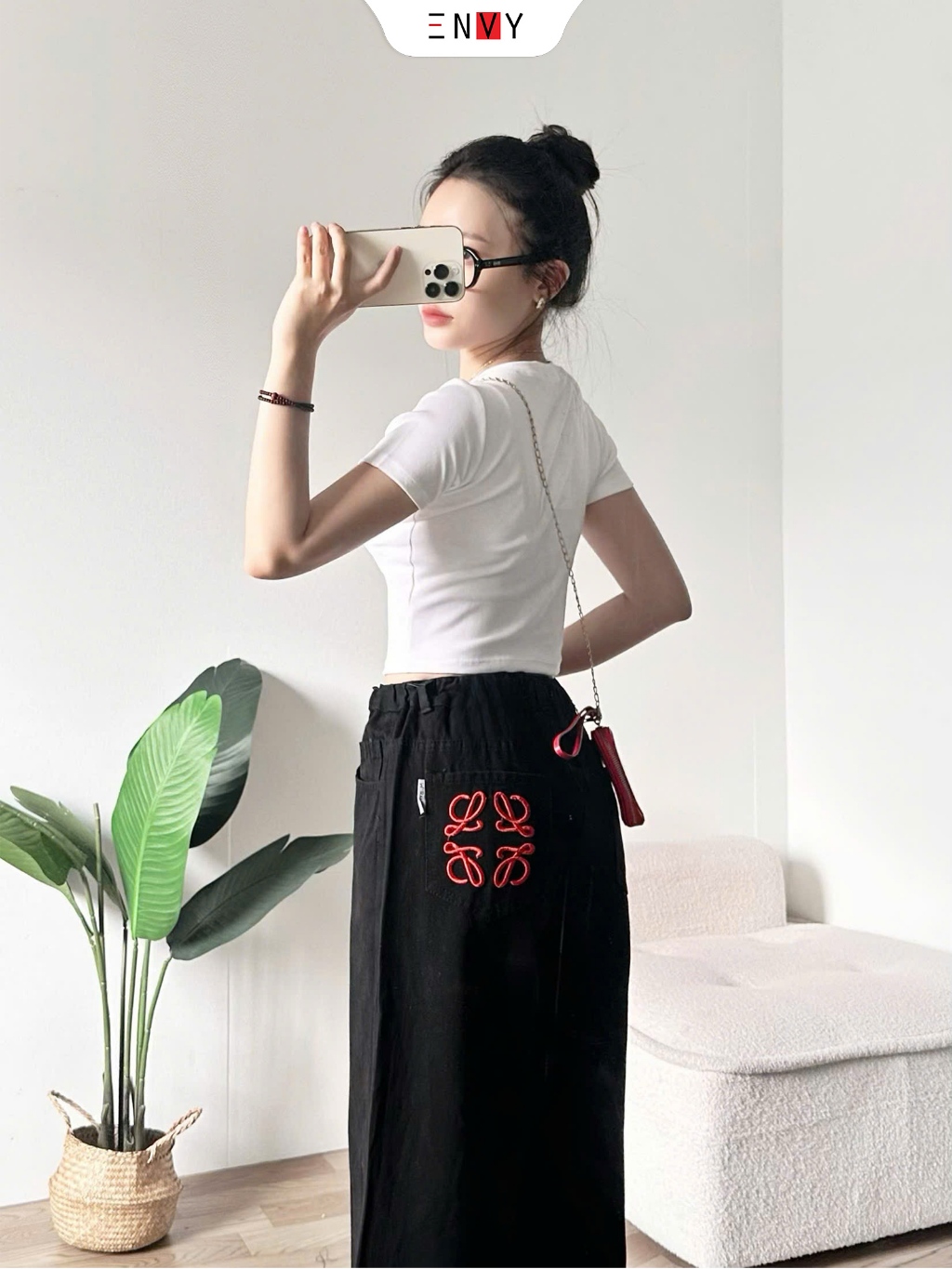 Ảnh Quần Jean Suông Nữ Rộng Dáng Dài Lưng Thun Sau ENVY J160 2