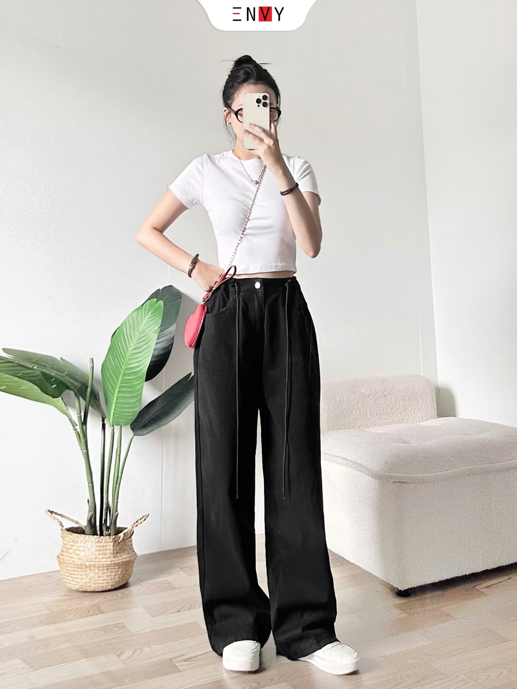 Ảnh Quần Jean Suông Nữ Rộng Dáng Dài Lưng Thun Sau ENVY J160 1