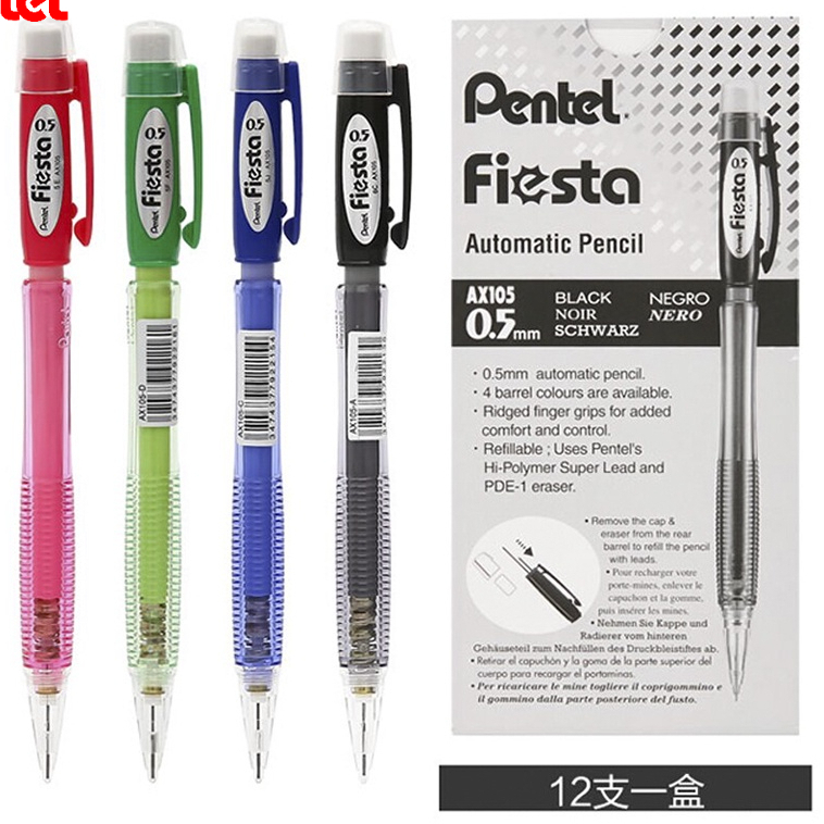 Ảnh Bút Chì Kim Ngòi 0.5mm Pentel Fiesta AX105 Nét Êm Ít Gãy Thiết Kế Thân Trong Trang Bị Đầu Tẩy 3