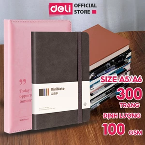 Sổ Da A5/A6/A7 Sổ Tay Bìa Da Kẻ Ngang Deli - 300 Trang Giấy Dày Chất Lượng Chống Nước Quà Tặng Sang Trọng