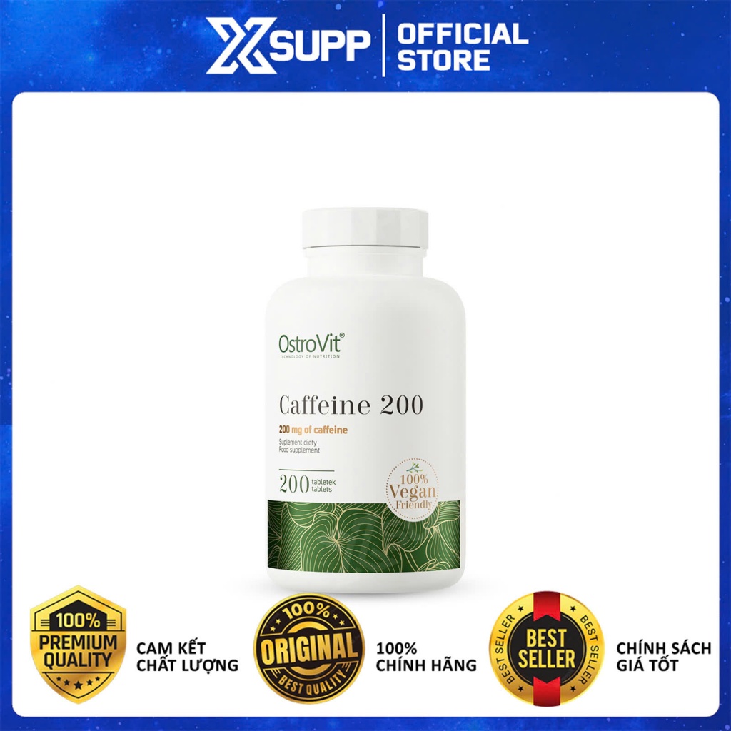 Ostrovit Caffeine 200 mg - Viên Uống Giúp Tỉnh Táo, Tập Trung 200 Viên