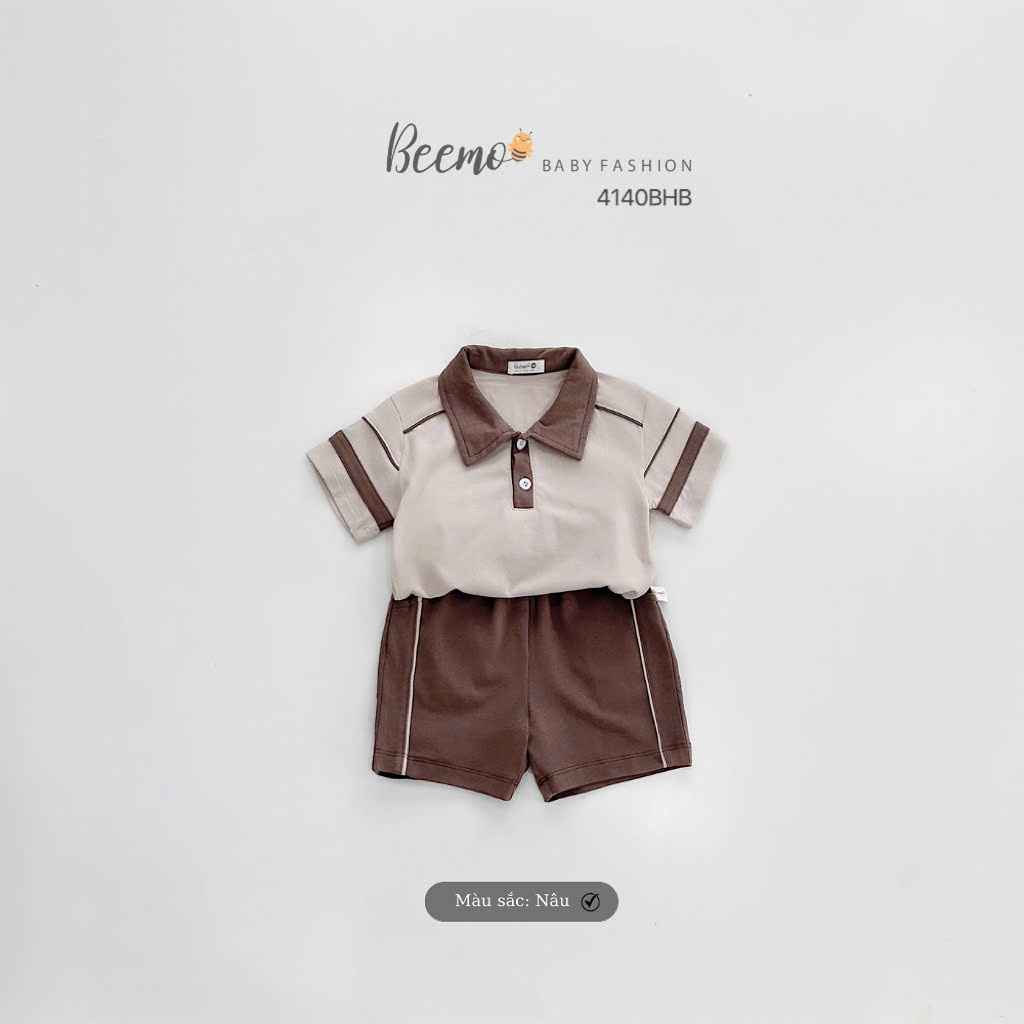 Bộ cotton polo phối tay trơn màu cho bé trai, bộ cotton cổ đức basic phối cá tính cho bé 4140BHB