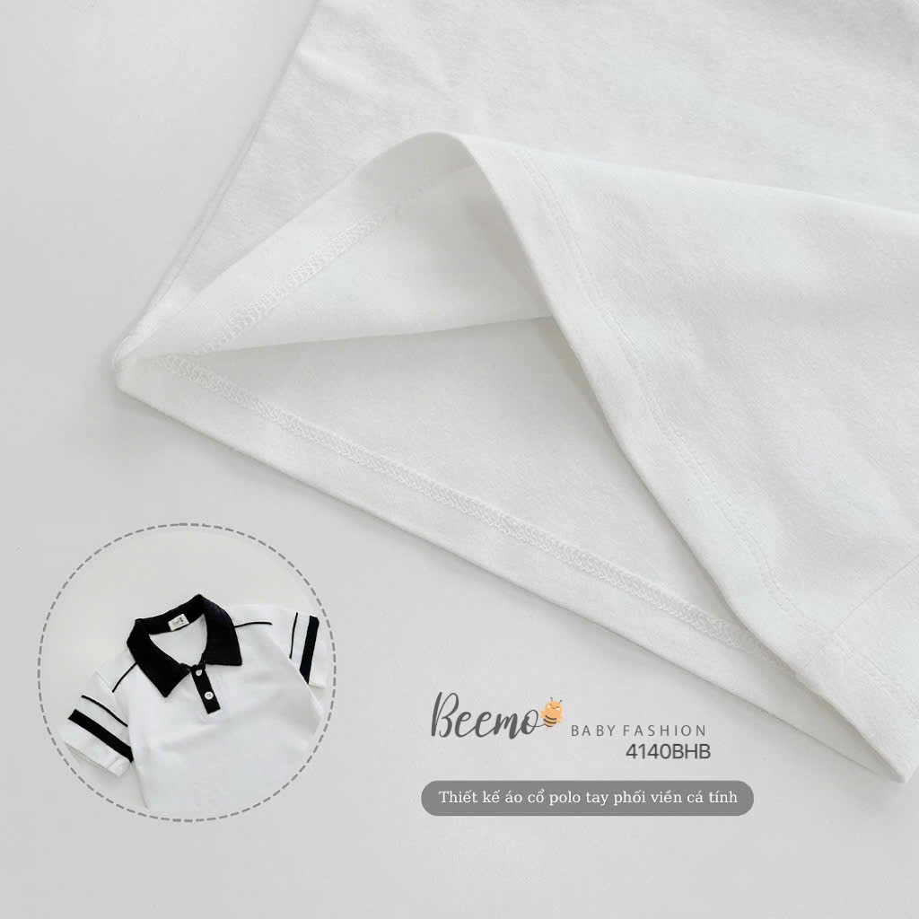 Bộ cotton polo phối tay trơn màu cho bé trai, bộ cotton cổ đức basic phối cá tính cho bé 4140BHB