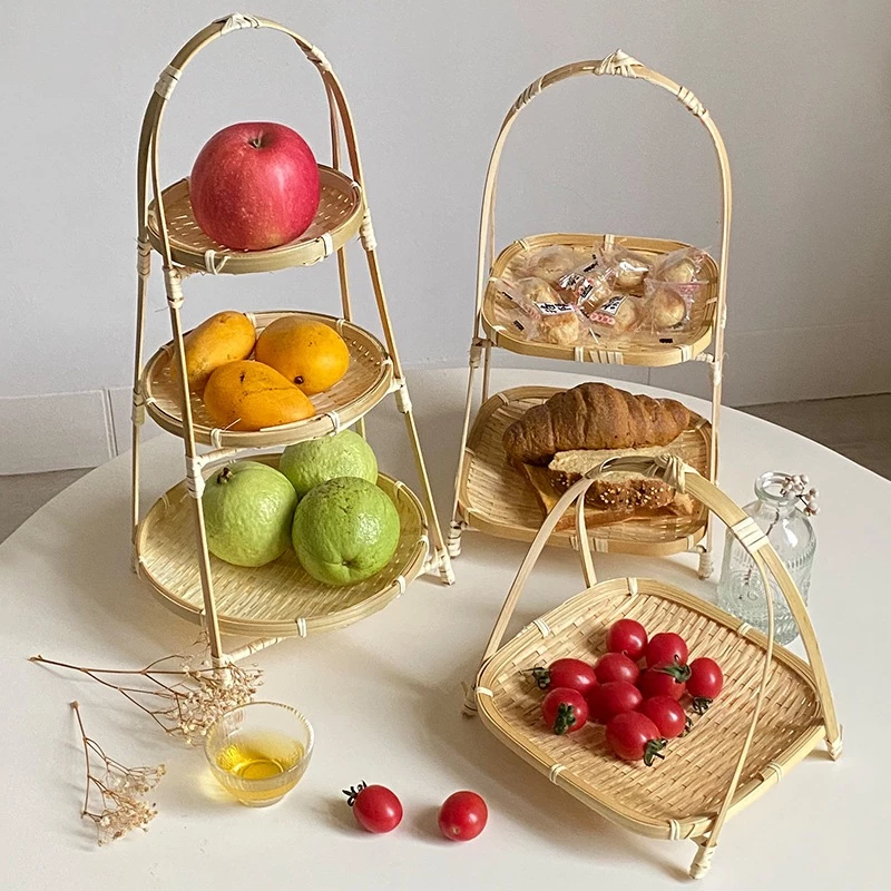Mẹt tre tầng, mẹt tre 1 2 3 tầng đựng bánh kẹo mứt tết đồ ăn trang trí phụ kiện decor chụp ảnh