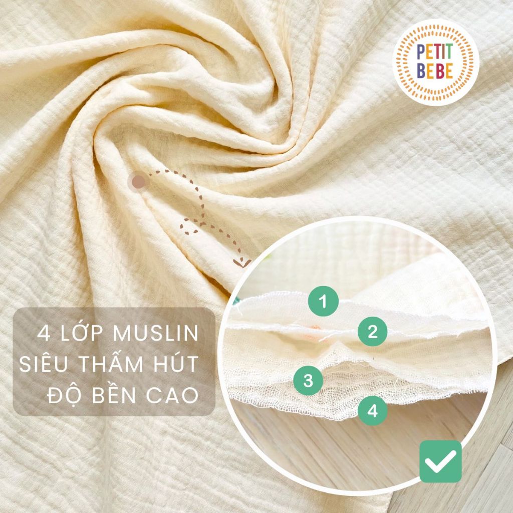 Ảnh Khăn sữa cho bé Petit Bebe muslin thấm hút mềm mại cho làn da bé họa tiết bé trai bé gái 3