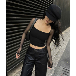 Áo Croptop tay dài voan lưới M057