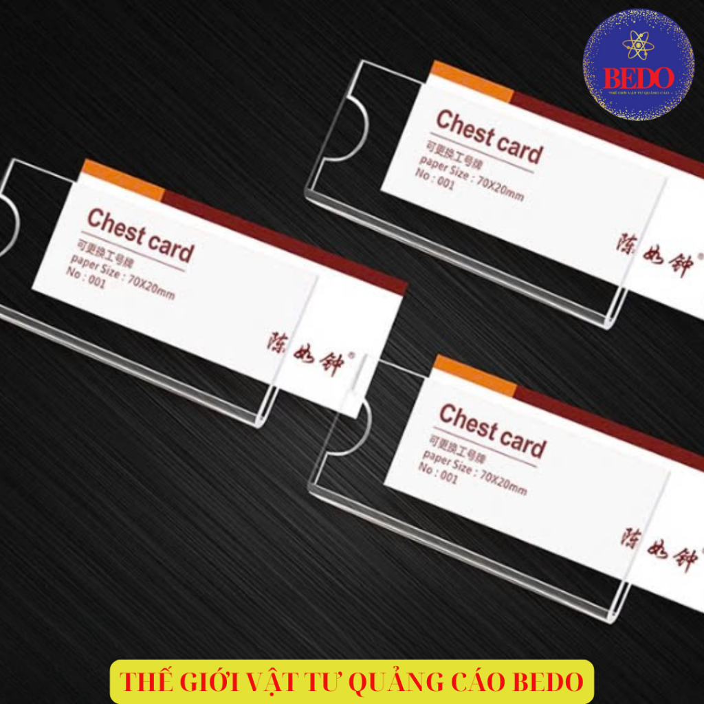Bảng Tên Cài Áo BEDO Mica Nhựa Cao Cấp 20x60 20x70mm Ghim Cài Nhân Viên Văn Phòng Showroom