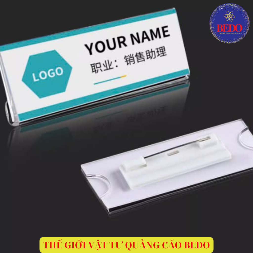 Bảng Tên Cài Áo BEDO Mica Nhựa Cao Cấp 20x60 20x70mm Ghim Cài Nhân Viên Văn Phòng Showroom