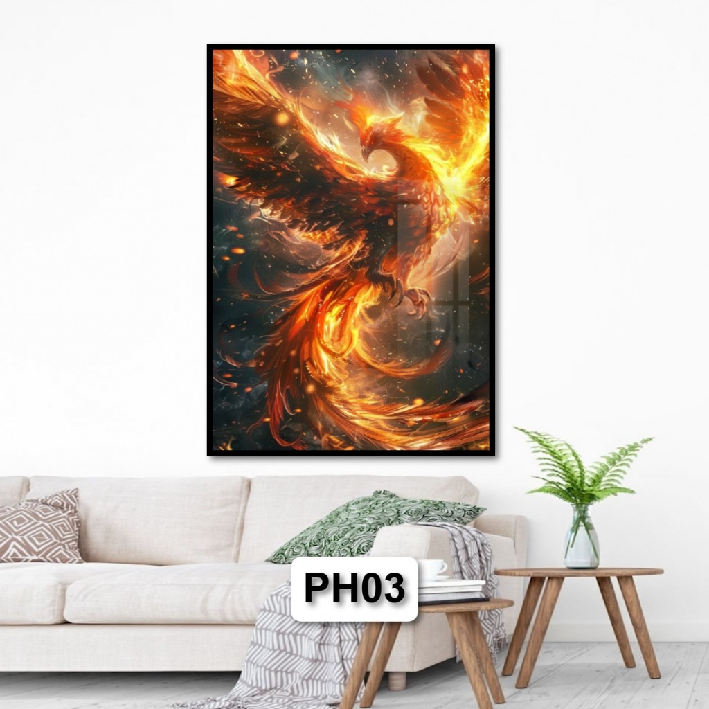 Tranh Phượng Hoàng - Tranh Gỗ Tráng Gương Có Khung Treo Tường Decor Nhà Trang Trí Phòng Khách Không Gian Làm Việc