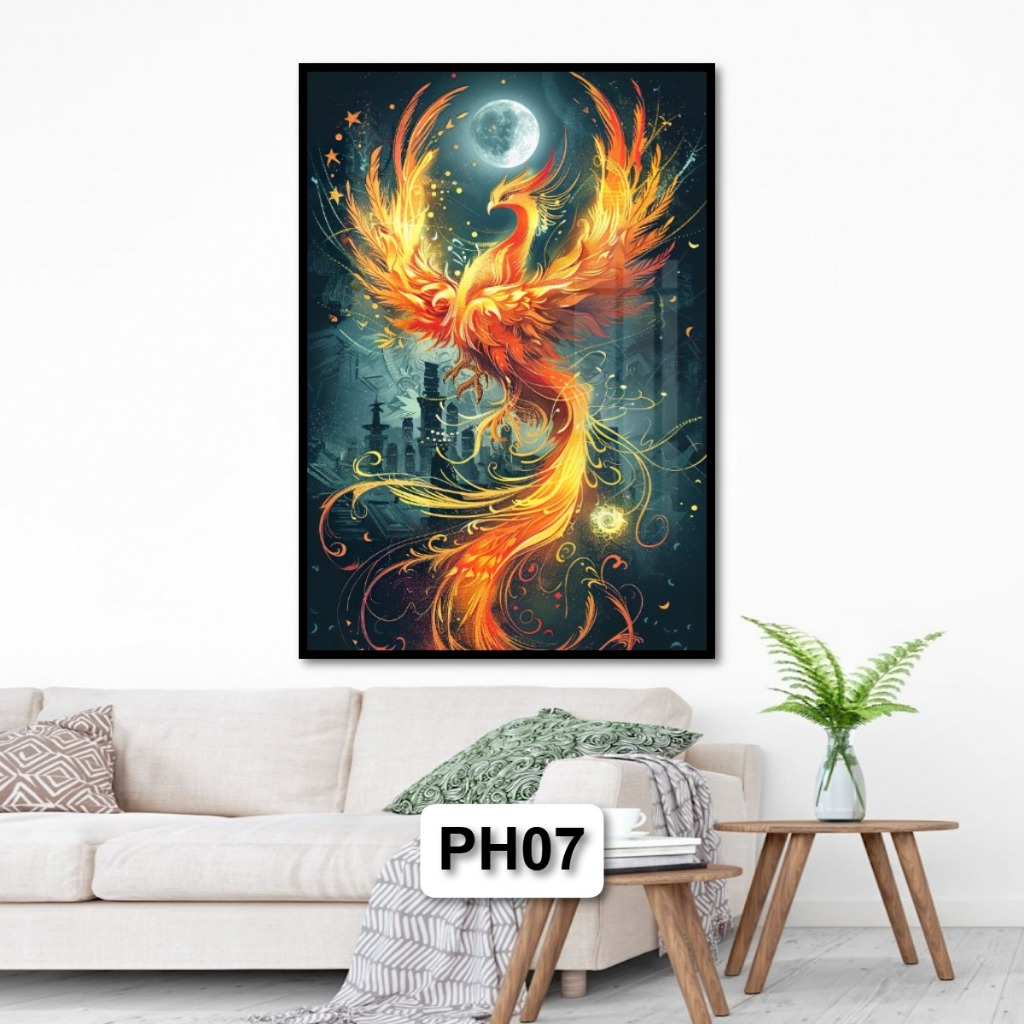 Tranh Phượng Hoàng - Tranh Gỗ Tráng Gương Có Khung Treo Tường Decor Nhà Trang Trí Phòng Khách Không Gian Làm Việc