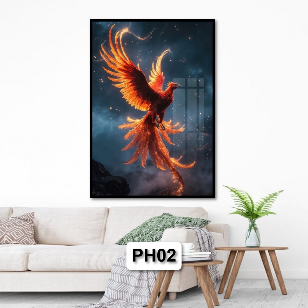 Tranh Phượng Hoàng - Tranh Gỗ Tráng Gương Có Khung Treo Tường Decor Nhà Trang Trí Phòng Khách Không Gian Làm Việc