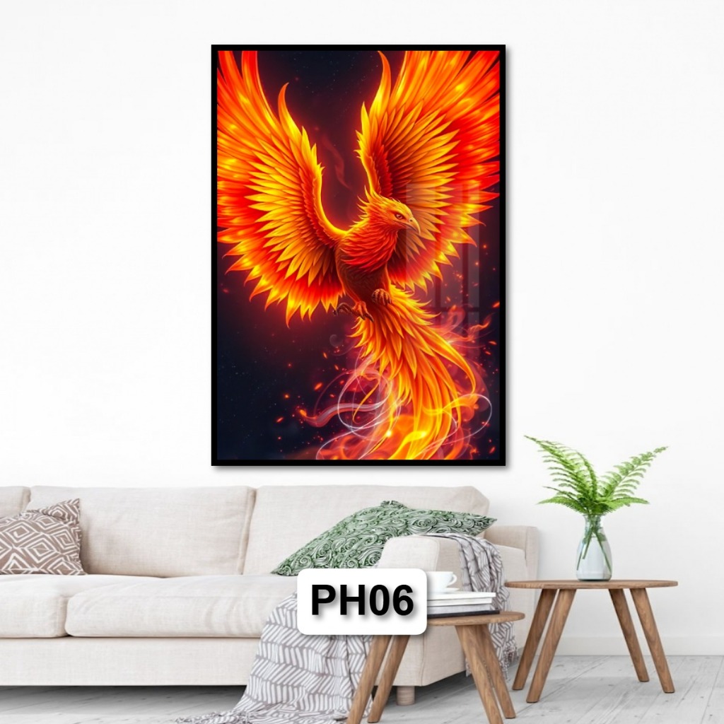 Tranh Phượng Hoàng - Tranh Gỗ Tráng Gương Có Khung Treo Tường Decor Nhà Trang Trí Phòng Khách Không Gian Làm Việc