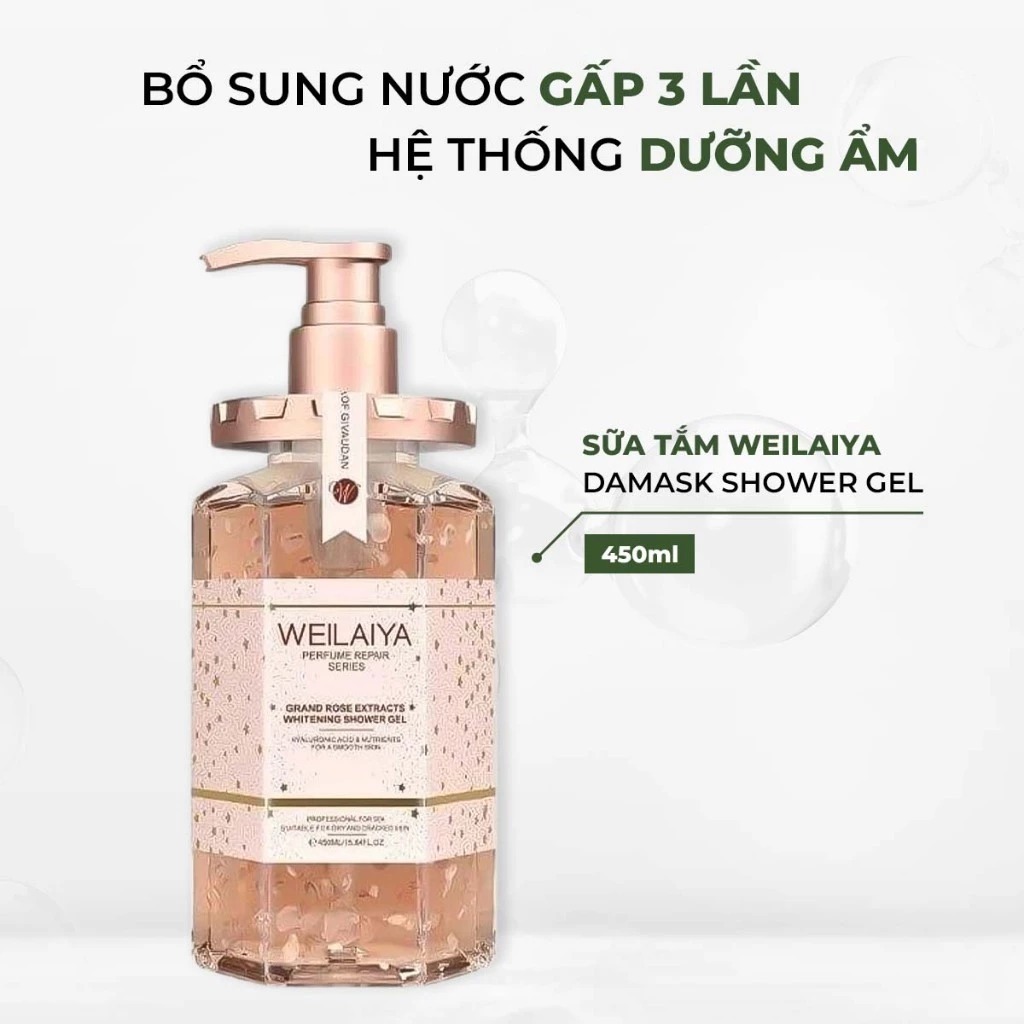 Ảnh Sữa tắm dưỡng trắng cánh hoa hồng Damask Weilaiya Shower Gel làm sạch và sáng da toàn thân 450ml 4